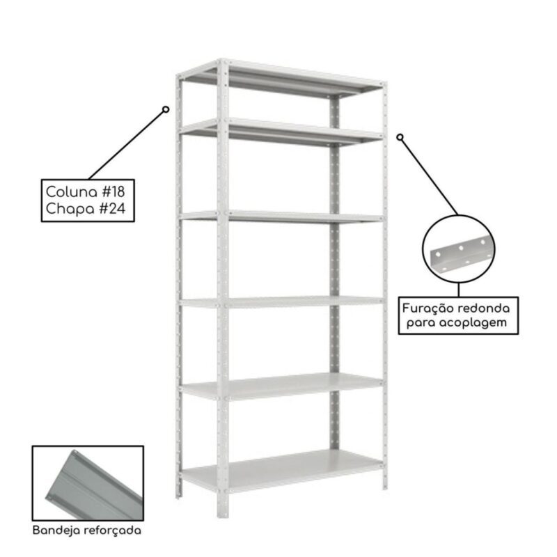 Estante de Aço com 06 Bandejas 40 cm (24/18) – 1,98×0,92×0,40m – SA – 16017 Móveis Única Estante de Aço 3