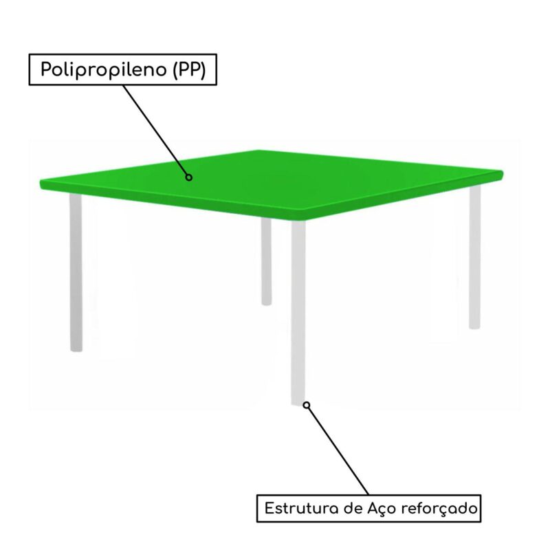 Conjunto Quadrado c/ 04 Cadeiras COR VERDE – TAMPO PLÁSTICO – 06 a 09 Anos – JUVENIL – 44006 Móveis Única Juvenil 3