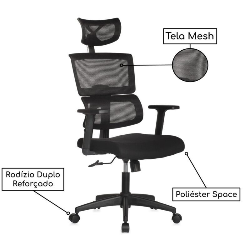 Cadeira Presidente TELA TOKYO – Cor Preto – PMD – 30052 Móveis Única Cadeira de Tela 5