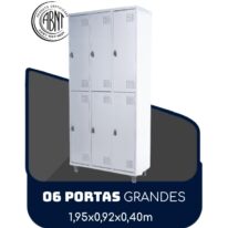 Armário Roupeiro de Aço c/ 06 Portas GRANDES – 1,95×0,92×0,40m – SA – CZ/CZ – 14009 Móveis Única Roupeiro de Aço