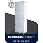 Armário Roupeiro de Aço c/ 04 Portas GRANDES – 1,95×0,62×0,40m – SA – CZ/CZ – 14008 Móveis Única Roupeiro de Aço 6