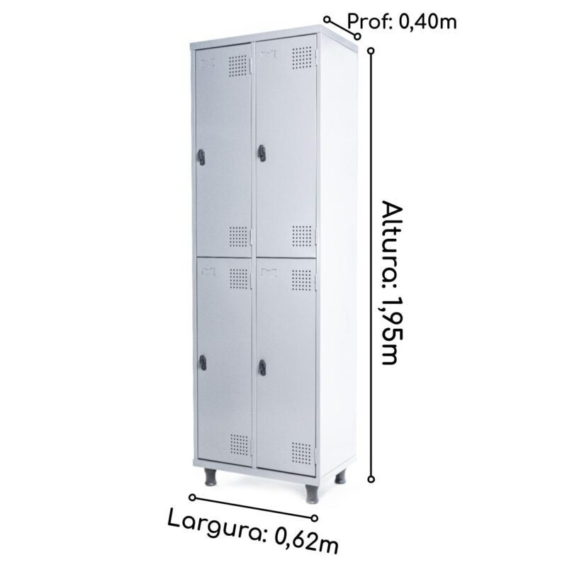 Armário Roupeiro de Aço c/ 04 Portas GRANDES – 1,95×0,62×0,40m – SA – CZ/CZ – 14008 Móveis Única Roupeiro de Aço 3