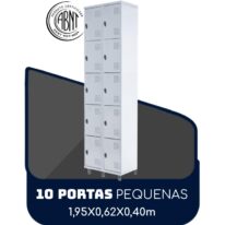 Armário Roupeiro de Aço c/ 10 Portas PEQUENAS – 1,95×0,62×0,40m – SA – CZ/CZ – 14010 Móveis Única Roupeiro de Aço