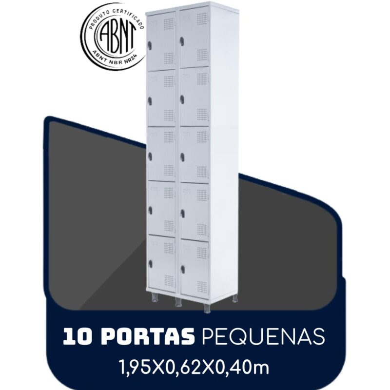 Armário Roupeiro de Aço c/ 10 Portas PEQUENAS – 1,95×0,62×0,40m – SA – CZ/CZ – 14010 Móveis Única Roupeiro de Aço 2