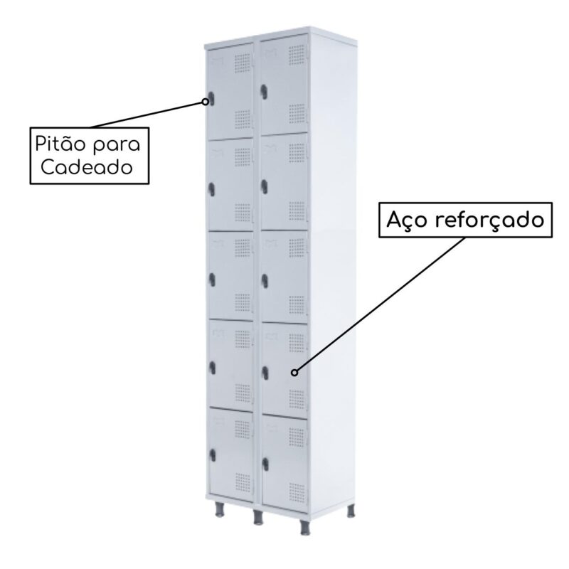 Armário Roupeiro de Aço c/ 10 Portas PEQUENAS – 1,95×0,62×0,40m – SA – CZ/CZ – 14010 Móveis Única Roupeiro de Aço 4