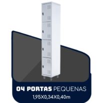 Armário Roupeiro de Aço c/ 04 Portas PEQUENAS 1,95×0,34×0,40m PEQUENAS – SA – CZ/CZ – 14011 Móveis Única Roupeiro de Aço