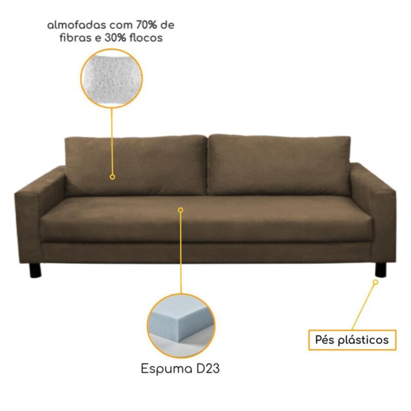 Sofá Elegance 03 Lugares – Cor Marrom – 60035 Móveis Única Sofá Escritório 4