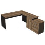 Mesa Escritório em “L” – 1,50×1,50m (Extensível) – com Armário Misto (03 Gav.) NOGAL/SEVILHA – 20603 Móveis Única Linha 40 mm 7