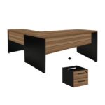 Mesa de Escritório em L com Gavetas – Mesa 1,50m + Mesa Auxiliar NOGAL SEVILHA/PRETO – 21477 Móveis Única Linha 40 mm 6