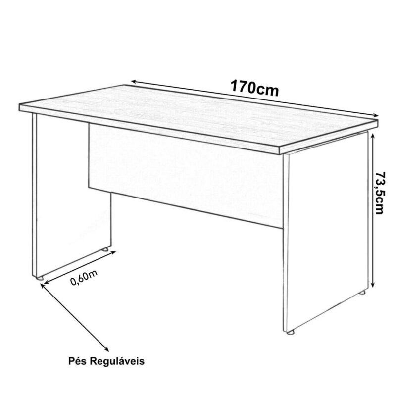 Mesa Escritório 1,70×0,60m – S/ Gavetas MARSALA / PRETO – 23474 Móveis Única Linha 30 mm 5