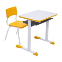 Kit Escolar Individual AMARELO – (Mesa e Cadeira) – JUVENIL – MDF – COR AMARELO – 40094 Móveis Única Conjunto Escolar