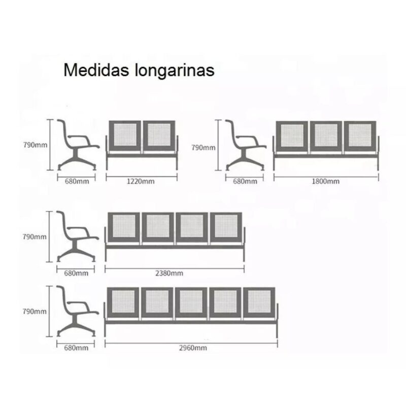 Longarina AEROPORTO com 03 Lugares – Cor Cromado 33108 Móveis Única Longarinas 5