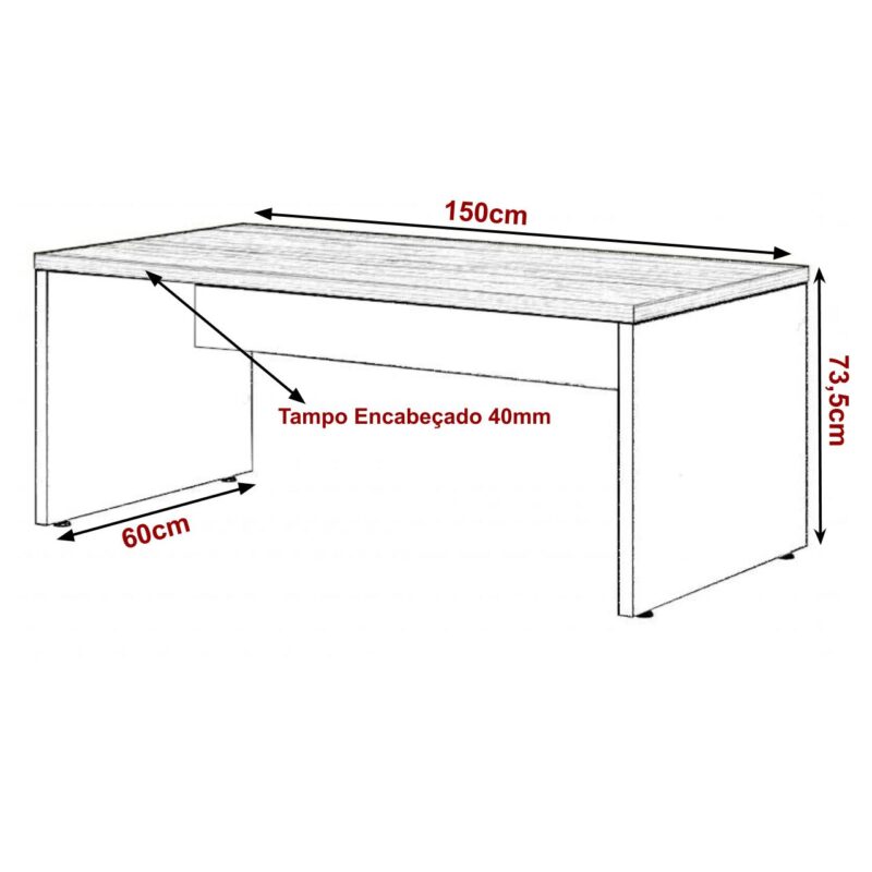 Mesa de Escritório 1,50×0,60m Sem Gavetas NOGAL SEVILHA/PRETO – 21472 Móveis Única Linha 40 mm 3