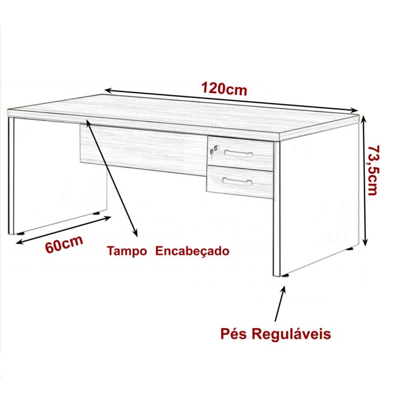 Mesa de Escritório com Gavetas 1,20×0,60m NOGAL SEVILHA/PRETO – 21471 Móveis Única Linha 40 mm 3