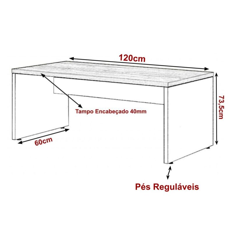 Mesa de Escritório 1,20×0,60m S/ Gaveta NOGAL SEVILHA 21469 Móveis Única Linha 40 mm 3