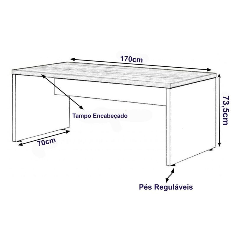 Mesa Escritório 1,70×0,70m – Sem Gavetas NOGAL SEVILHA/PRETO – 21474 Móveis Única Linha 40 mm 3