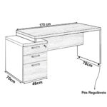 Mesa PEDESTAL RETA (03 Gav.) – 1,92X0,70m NOGAL SEVILHA/PRETO – 21405 Móveis Única Linha 40 mm 8