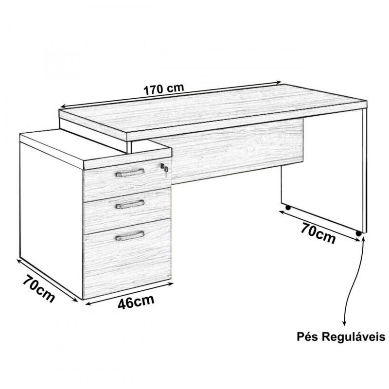 Mesa PEDESTAL RETA (03 Gav.) – 1,92X0,70m NOGAL SEVILHA/PRETO – 21405 Móveis Única Linha 40 mm 3