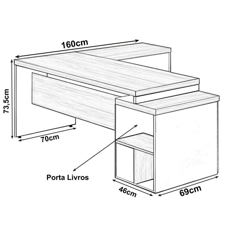 Mesa PEDESTAL com “L” – 1,92×1,60m NOGAL SEVILHA/PRETO – 21406 Móveis Única Linha 40 mm 3