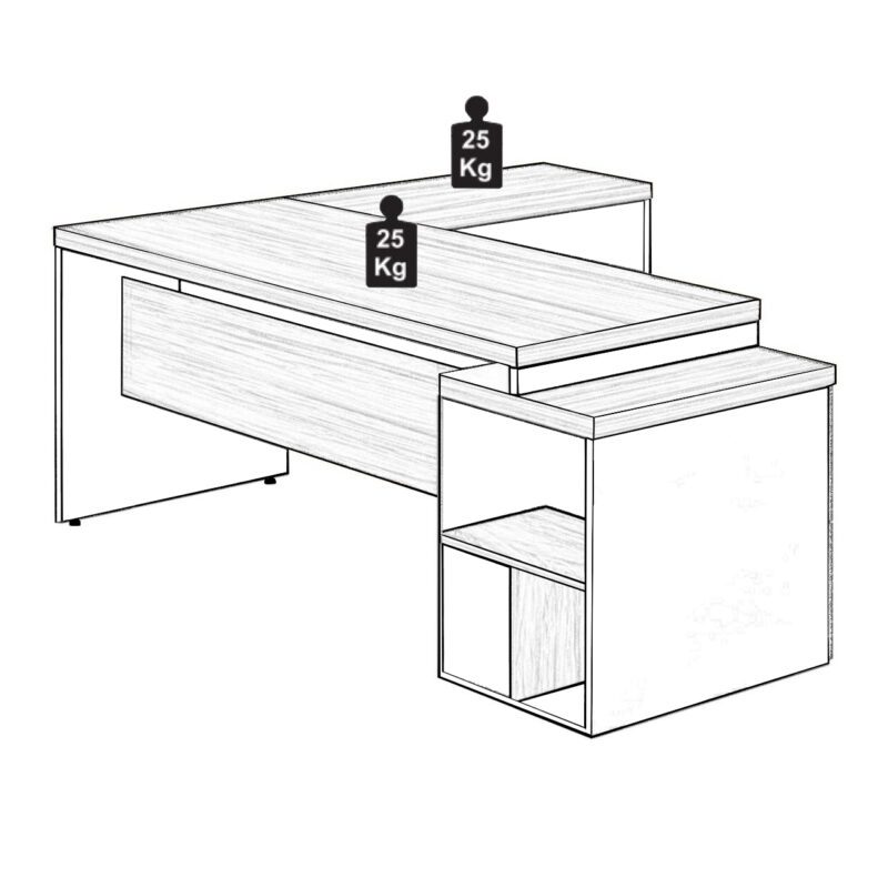 Mesa PEDESTAL com “L” – 1,92×1,60m NOGAL SEVILHA/PRETO – 21406 Móveis Única Linha 40 mm 4