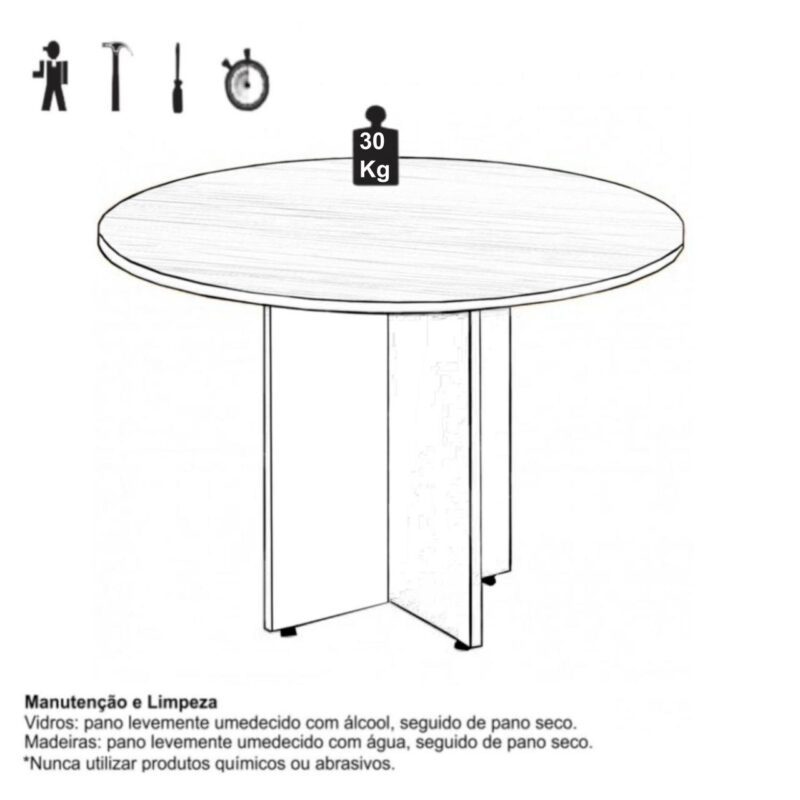 Mesa de Reunião Redonda c/ Caixa de Tomadas -1,10×1,10×0,74m – NOGAL SEVILHA / PRETO – 21418 Móveis Única Mesa de Reunião 4