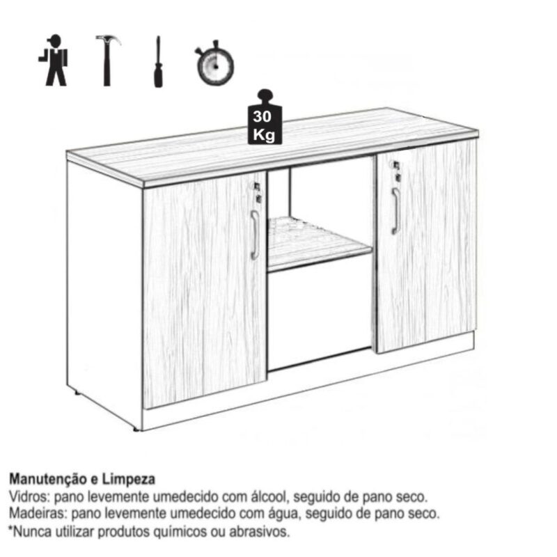 Armário Baixo Credenza – 1,20×0,74X0,45m NOGAL SEVILHA/PRETO – 21412 Móveis Única Linha 40 mm 6