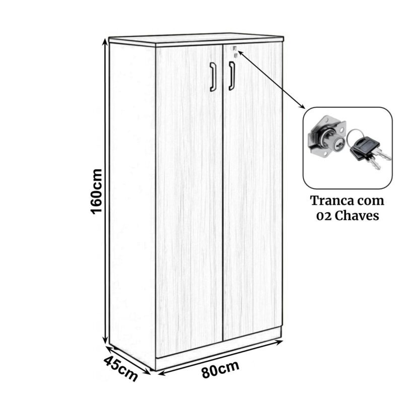 Armário Alto Fechado com 02 Portas – 1,61×0,80×0,45m NOGAL SEVILHA/PRETO – 21414 Móveis Única Linha 40 mm 3