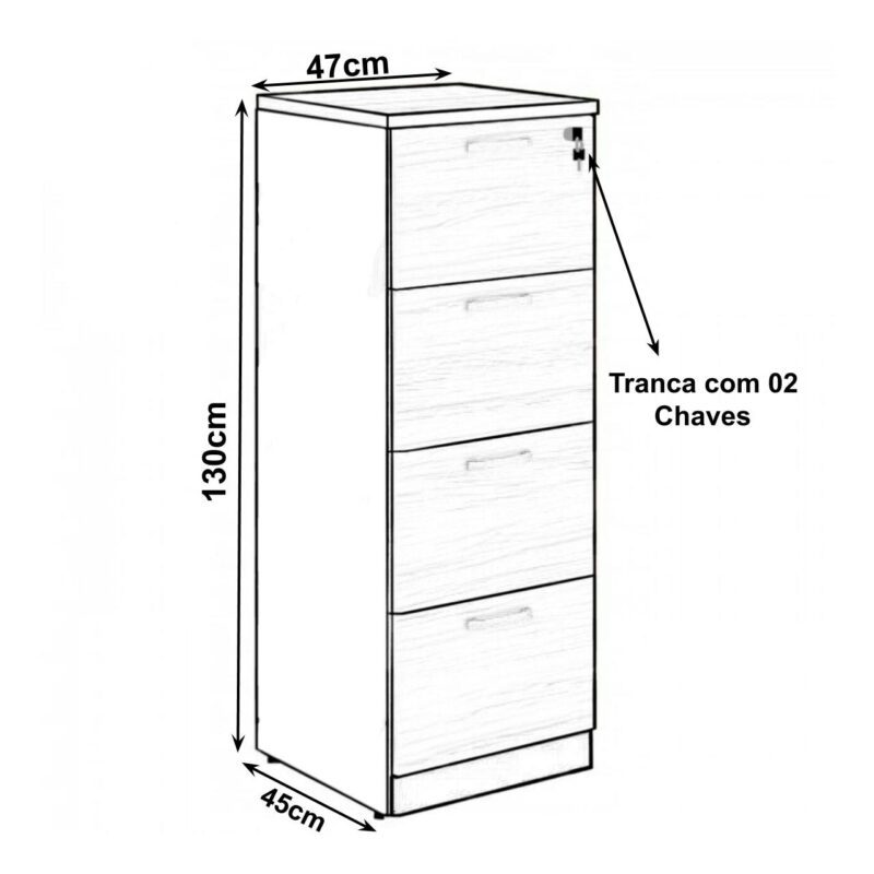 Arquivo 04 Gavetas Pasta Suspensa – 1,28×0,46×0,45m NOGAL SEVILHA/PRETO – 21410 Móveis Única Linha 40 mm 3