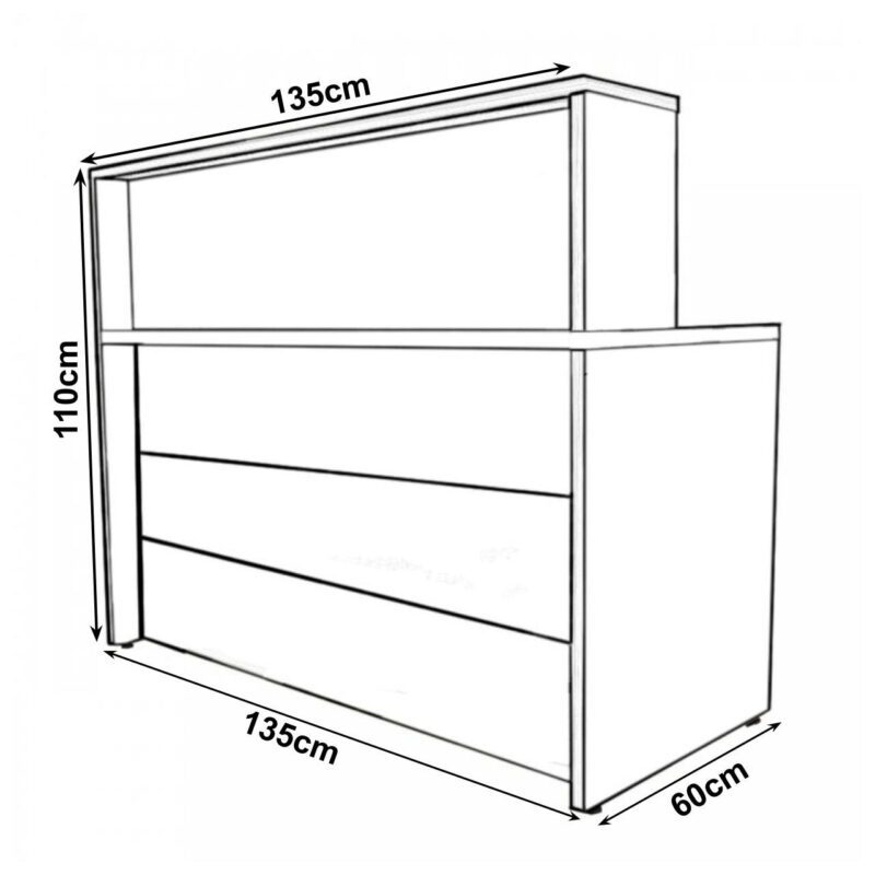 Balcão de Atendimento 1.35×1,13×0,60m – C/ 02 Gavetas NOGAL SEVILHA / PRETO – 63082 Móveis Única Linha 40 mm 3