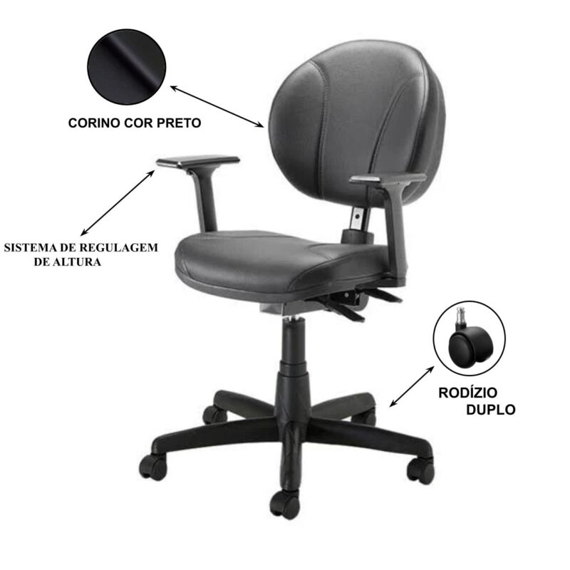 Cadeira Executiva BACK SYSTEM OPERATIVA c/ Braços Reguláveis – CORINO PRETO 32987 Móveis Única Executiva 5