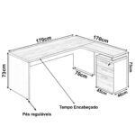 Mesa Escritório em “L” c/ Gaveteiro 1,70×1,60m Marsala/Preto – 23481 Móveis Única Linha 30 mm 9