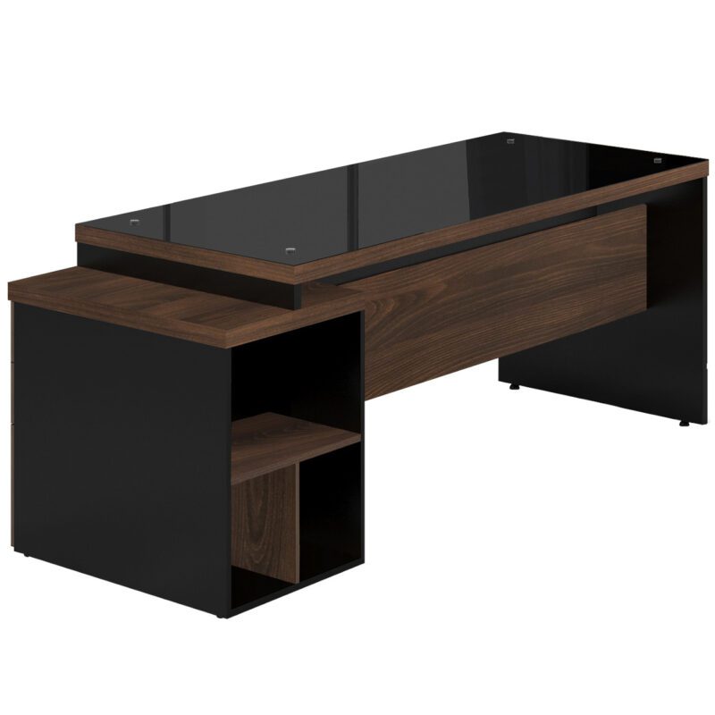 Mesa PEDESTAL RETA c/ VIDRO – 1,92X0,70m MARSALA / PRETO – 23500 Móveis Única Linha 30 mm 3