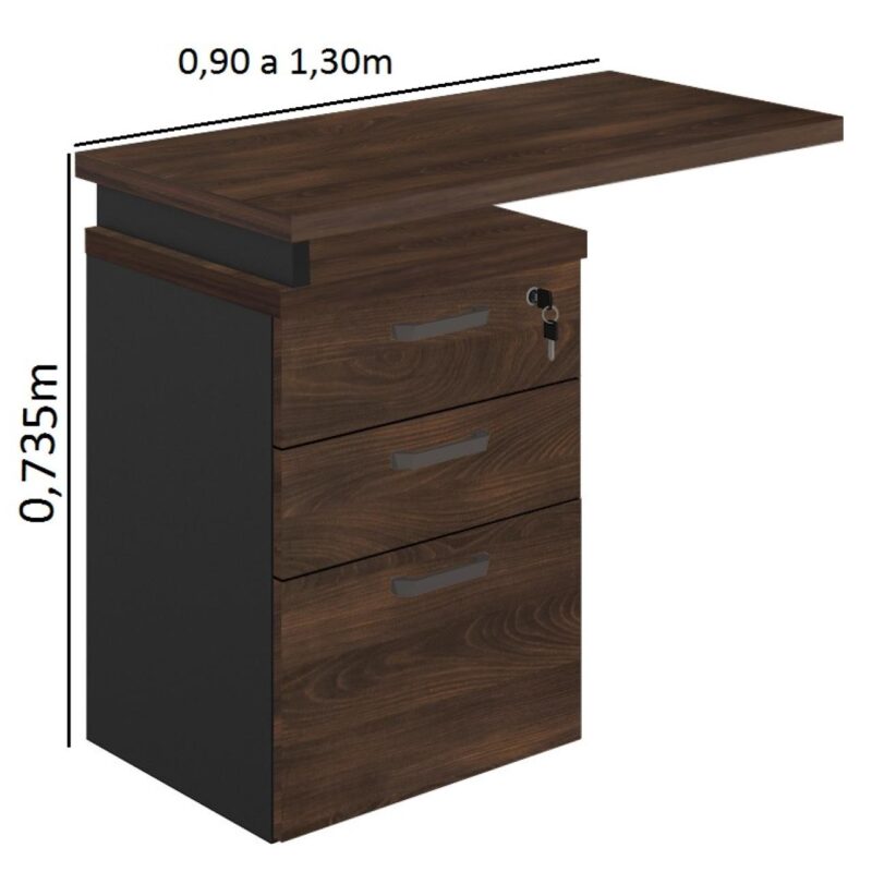 Mesa AUXILIAR c/ 03 Gavetas Pedestal MARSALA/PRETO – 51017 Móveis Única Linha 30 mm 3