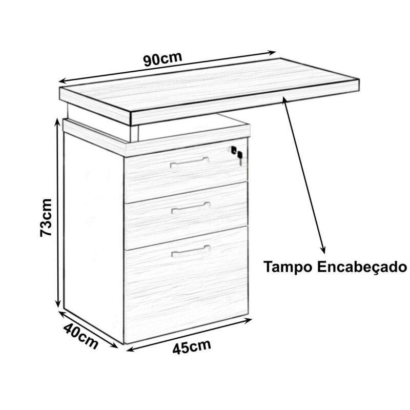 Mesa AUXILIAR c/ 03 Gavetas Pedestal MARSALA/PRETO – 51017 Móveis Única Linha 30 mm 4