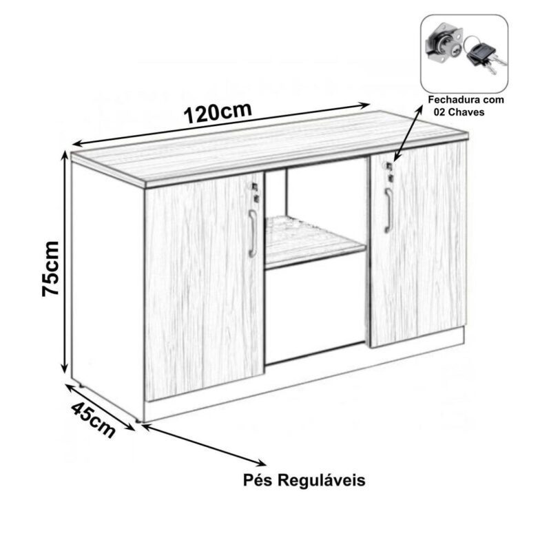 Armário Baixo Credenza – 1,35×0,72X0,45m MARSALA / PRETO – 51010 Móveis Única Linha 30 mm 3