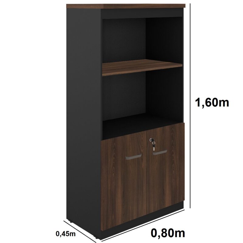 Armário Alto SEMI-ABERTO com 02 Portas – 1,60×0,80×0,45m MARSALA / PRETO – 51014 Móveis Única Linha 30 mm 4