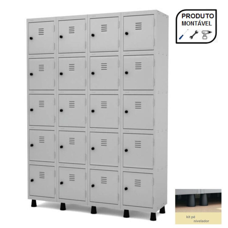 Armário Roupeiro de Aço com 20 Portas Pequenas – 1,93×1,70×0,40m – CZ/CZ – PANDIN – 10009 Móveis Única Roupeiro de Aço 8