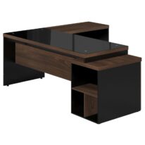 Mesa PEDESTAL VIDRO FUMÊ com MESA AUXILIAR – 1,92×1,60m MARSALA / PRETO – 23486 Móveis Única Linha 30 mm