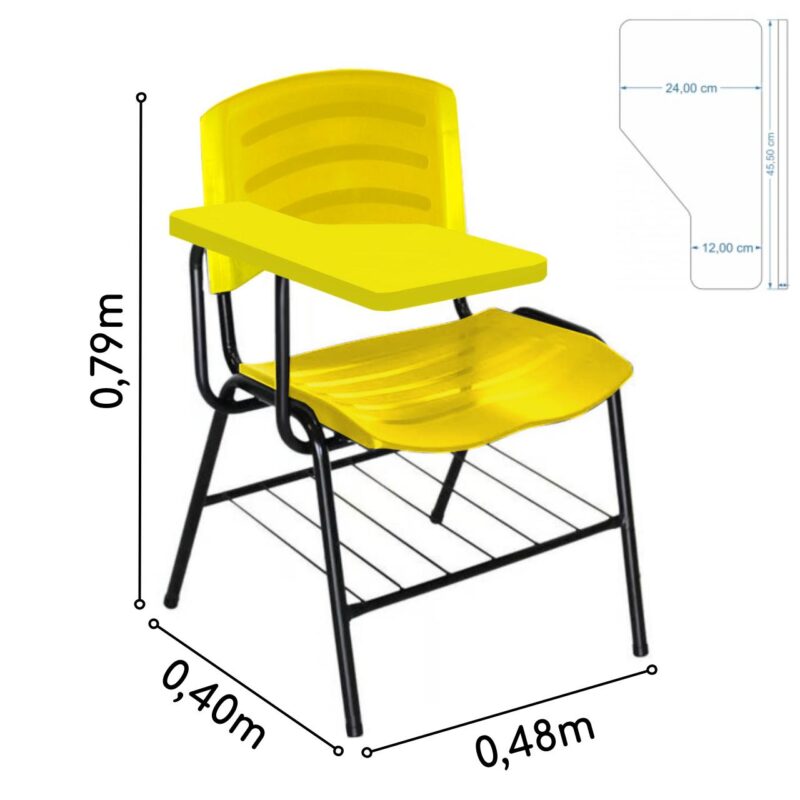 Cadeira Universitária Plástica com Prancheta PLÁSTICA – COR AMARELO 34025 Móveis Única Carteira Escolar 5