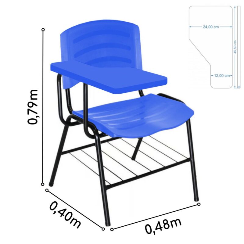 Cadeira Universitária Plástica Prancheta PLÁSTICA – COR AZUL 34023 Móveis Única Carteira Escolar 4