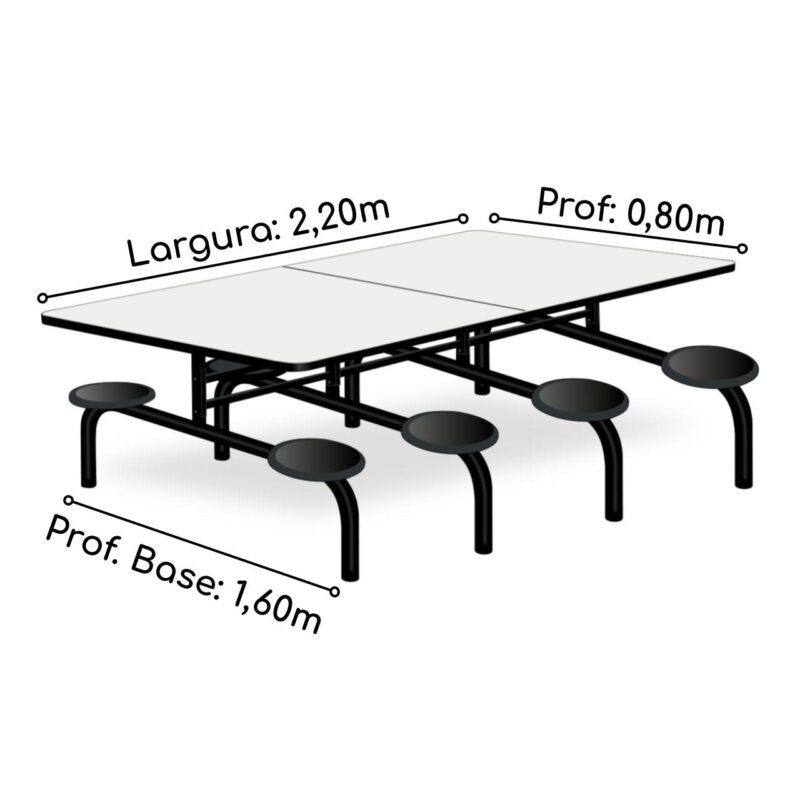 Mesa para Refeitório 8 Lugares MDP Branco de 25 mm FIXO – 50045 Móveis Única Fixo 6