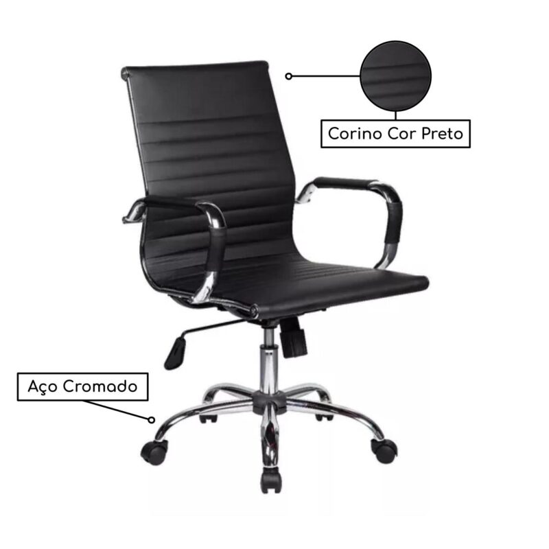 Cadeira DIRETOR Charles Eames Esteirinha – PRETO – PMD – 32887 Móveis Única Presidente 3