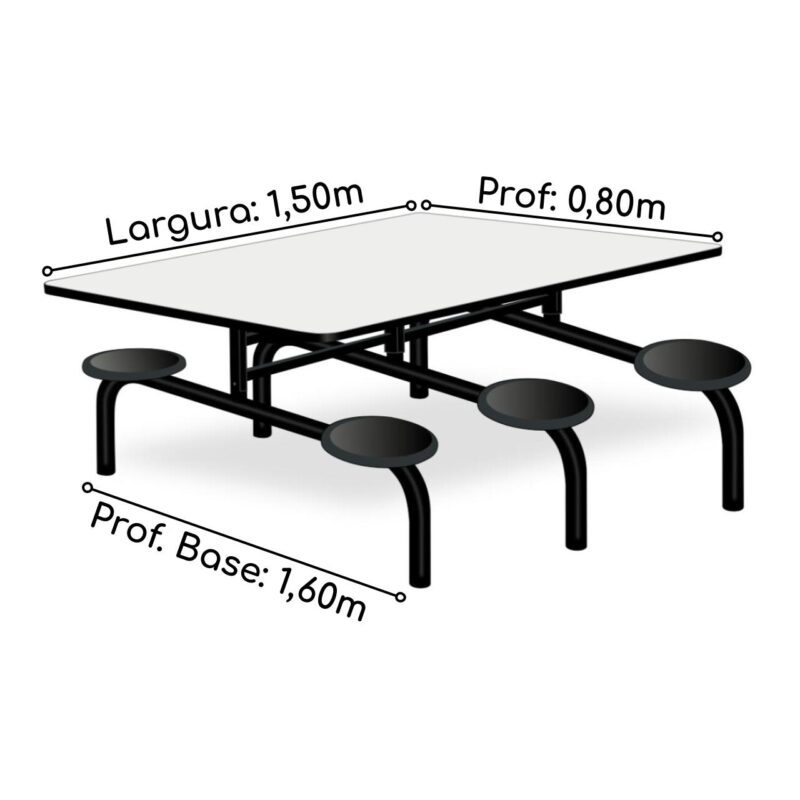 Mesa p/ Refeitório Fixo 06 Lugares MDP BRANCO DE 25 MM 50050 Móveis Única Fixo 5