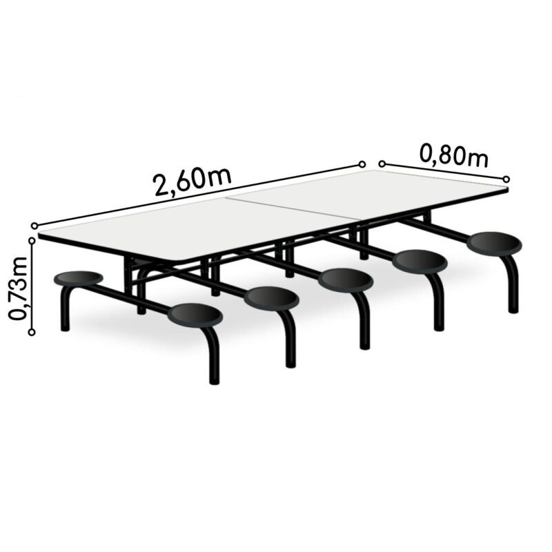 Mesa p/ Refeitório Fixo 10 Lugares MDP BRANCO DE 25 MM 50046 Móveis Única Fixo 6