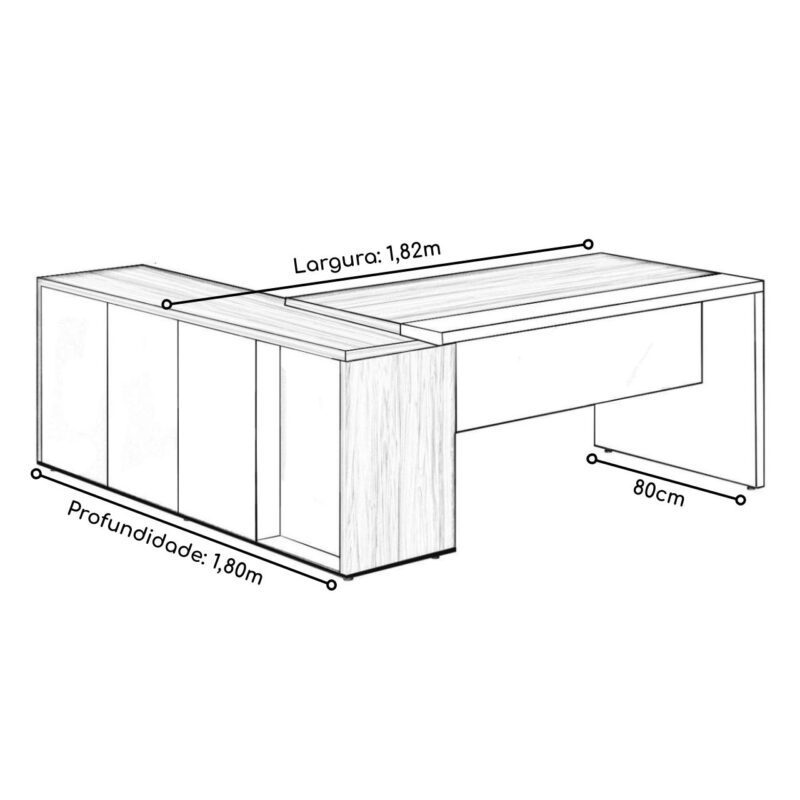 Mesa PRESIDENTE Armário Pedestal 1,82×1,80m NOGAL SEVILHA / PRETO – 20602 Móveis Única Linha 40 mm 7