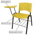 Cadeira Universitária PRANCHETA PLÁSTICA com Porta Livros – Cor Amarelo 32021 Móveis Única Carteira Escolar 7