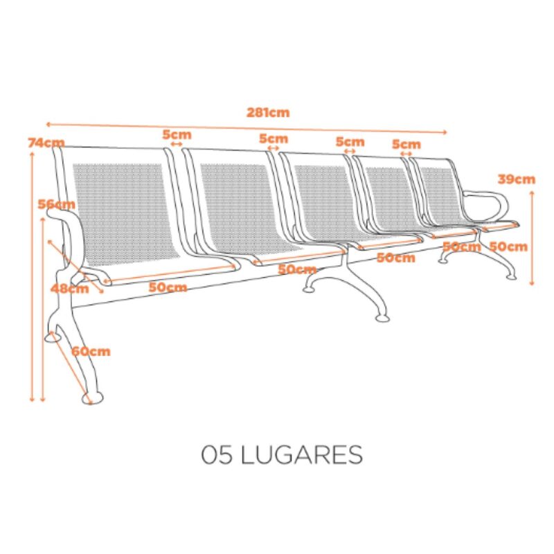 Longarina AEROPORTO ESTOFADA com 05 Lugares – Cor Cromada – 33114 Móveis Única Longarinas 4