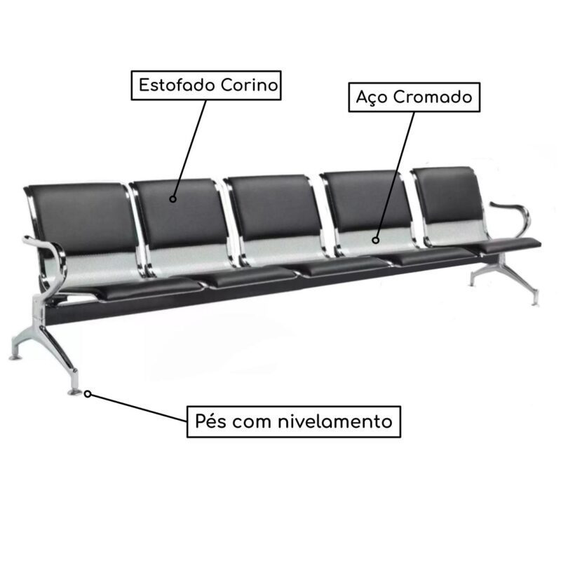 Longarina AEROPORTO ESTOFADA com 05 Lugares – Cor Cromada – 33114 Móveis Única Longarinas 3