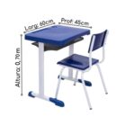 Kit Escolar Individual AZUL – (Mesa e Cadeira) – JUVENIL 06 a 09 Anos 40999 Móveis Única Conjunto Escolar 10