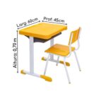 Kit Escolar Individual – (Mesa e Cadeira) – JUVENIL 06 a 09 Anos COR AMARELO – 41083 Móveis Única Conjunto Escolar 10